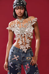 BLINDED BY THE LIGHTS RHINESTONE TOP