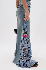 ON POINT PLAID EMBELLISHED DENIM PANT
