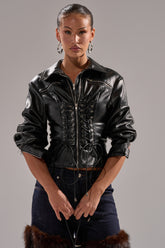 AUDREY FAUX LEATHER BLOUSE