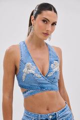 DIVALICIOUS DENIM BRA TOP IN LIGHT BLUE