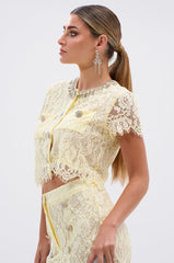 LEAH LACE BUTTON DOWN BLOUSE IN BABY YELLOW