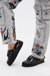 AZALEA WANG RESTER BLACK HARDWARE EMBELLISHED MULE