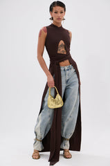 OVER THE TOP CUTOUT SWEATER IN CHOCOLATE BROWN