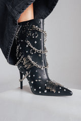 AZALEA WANG THRIGRUN BLACK SILVER HARDWARE STILETTO BOOTIE