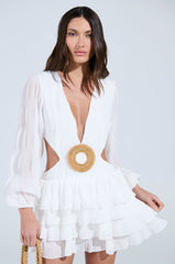 ON ISLAND TIME RUFFLED MINI DRESS-WHITE