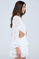 ON ISLAND TIME RUFFLED MINI DRESS-WHITE