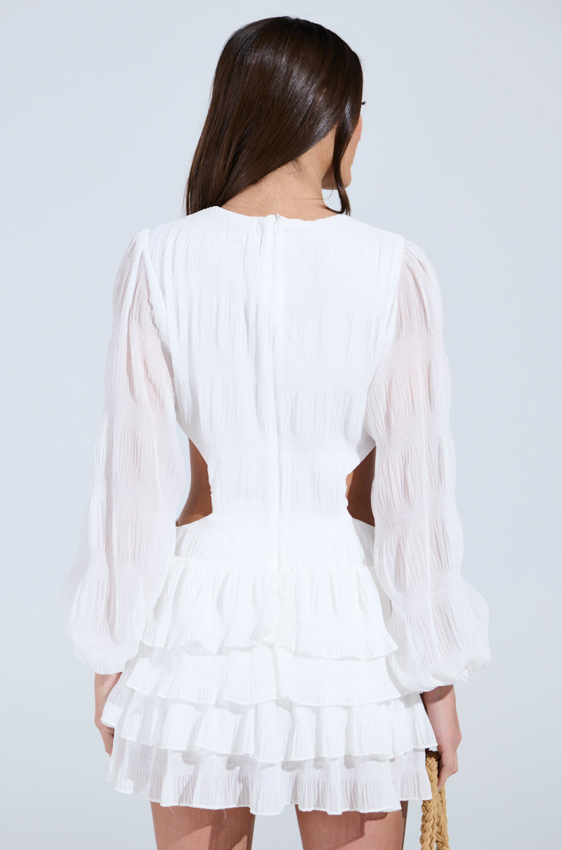 ON ISLAND TIME RUFFLED MINI DRESS-WHITE