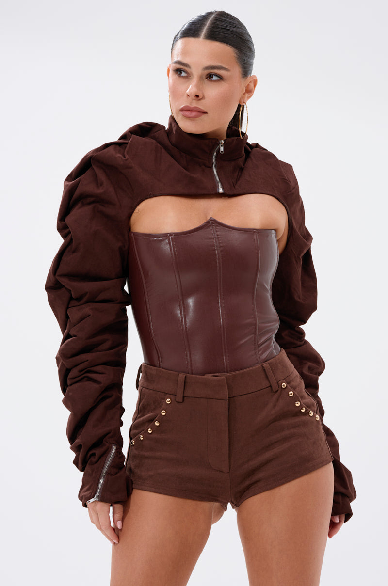 RILEY STACKED FAUX SUEDE BOLERO