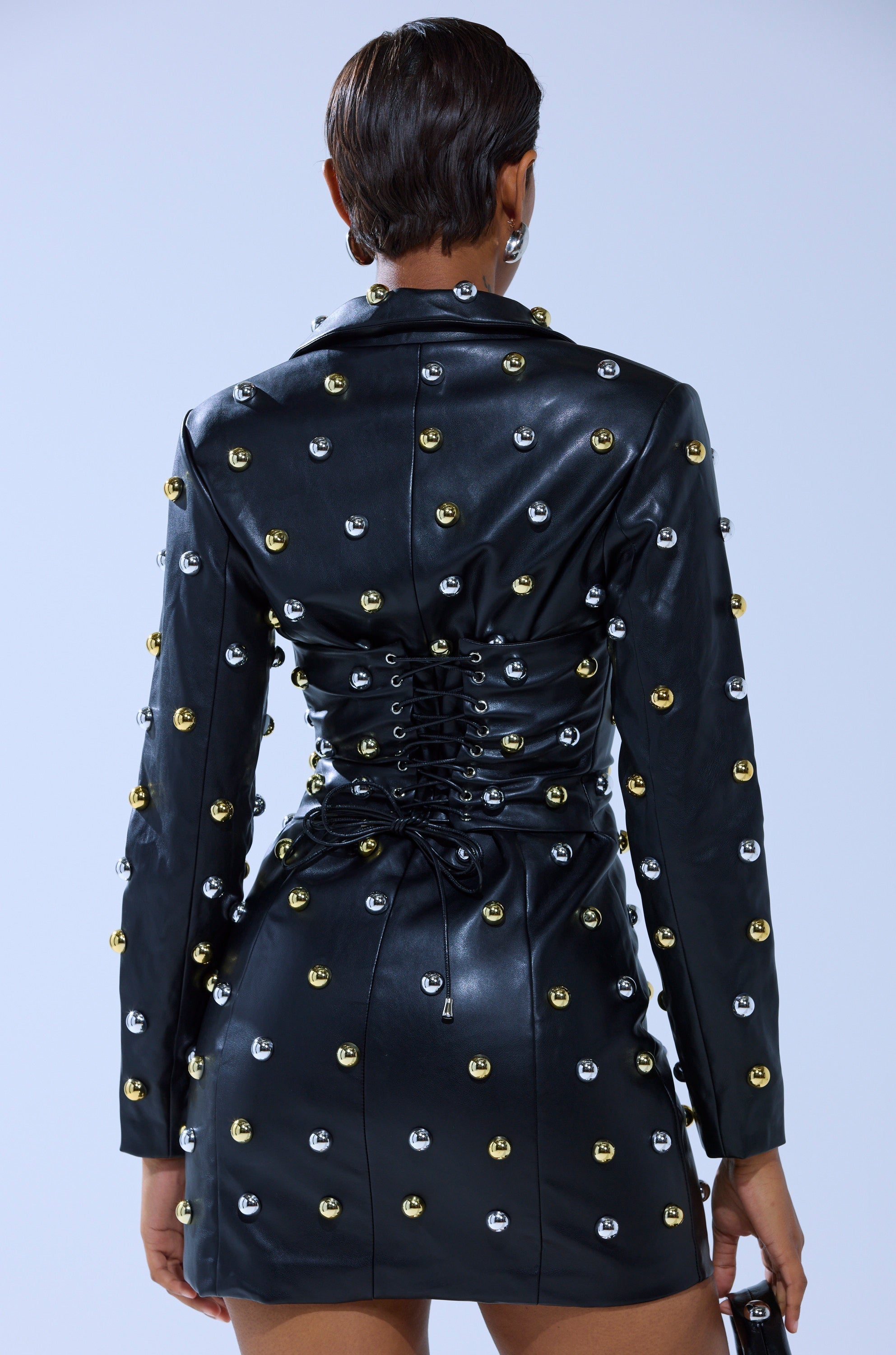 ROCK WITH IT PU BLAZER DRESS WITH HARDWARE