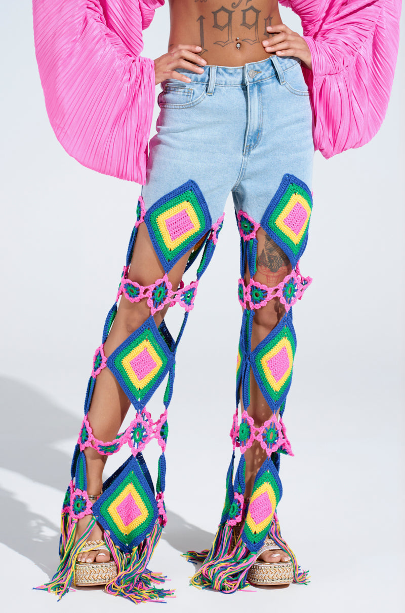 OUT OF OFFICE CROCHET DENIM JEANS