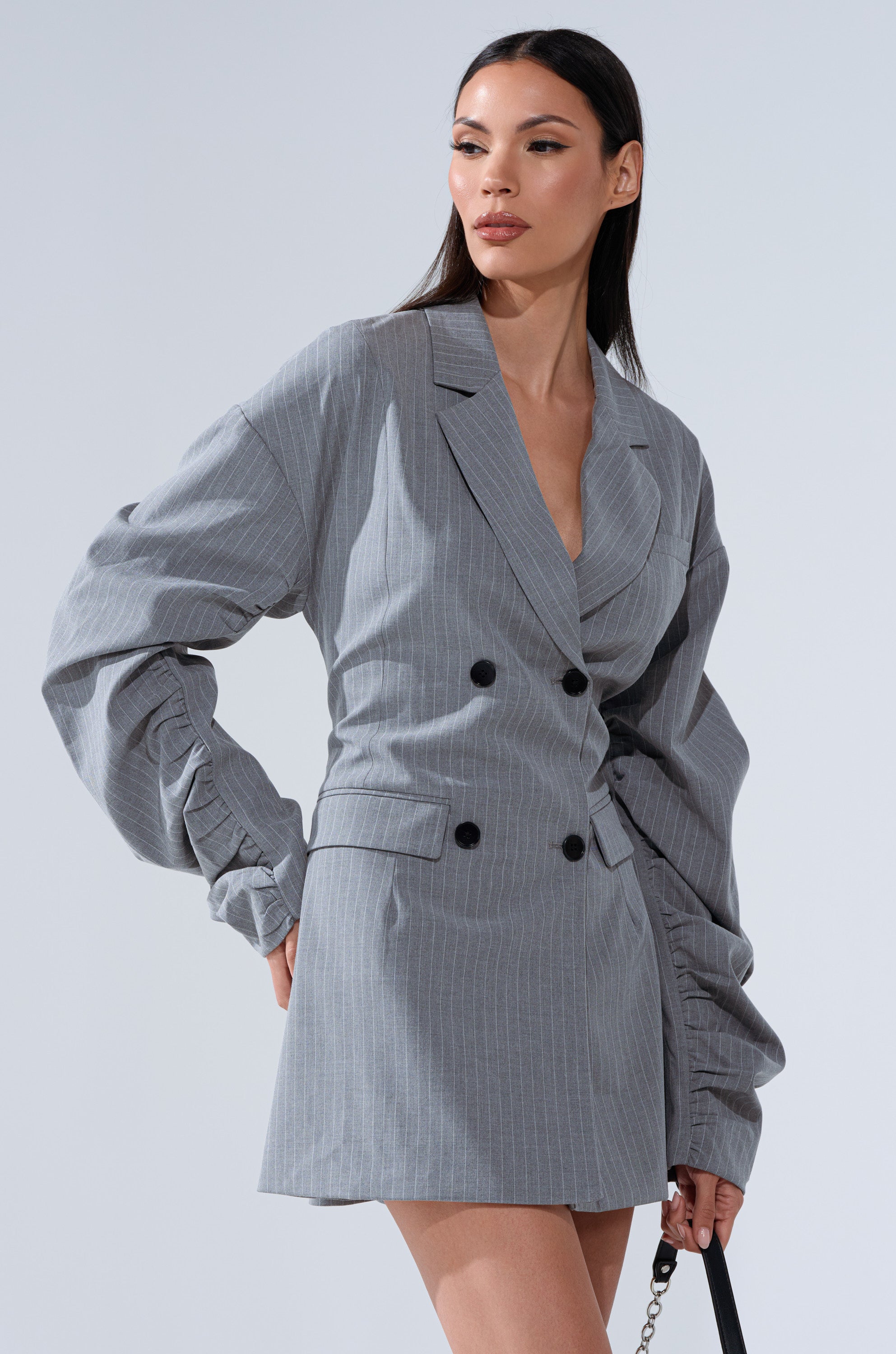 BUSINESS MEETING CHIC BLAZER DRESS AND LEG WARMER SET IN GREY