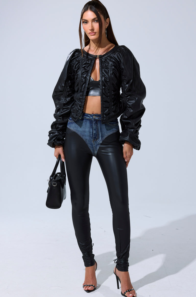 FAUX LEATHER CORSETED MOTO JACKET