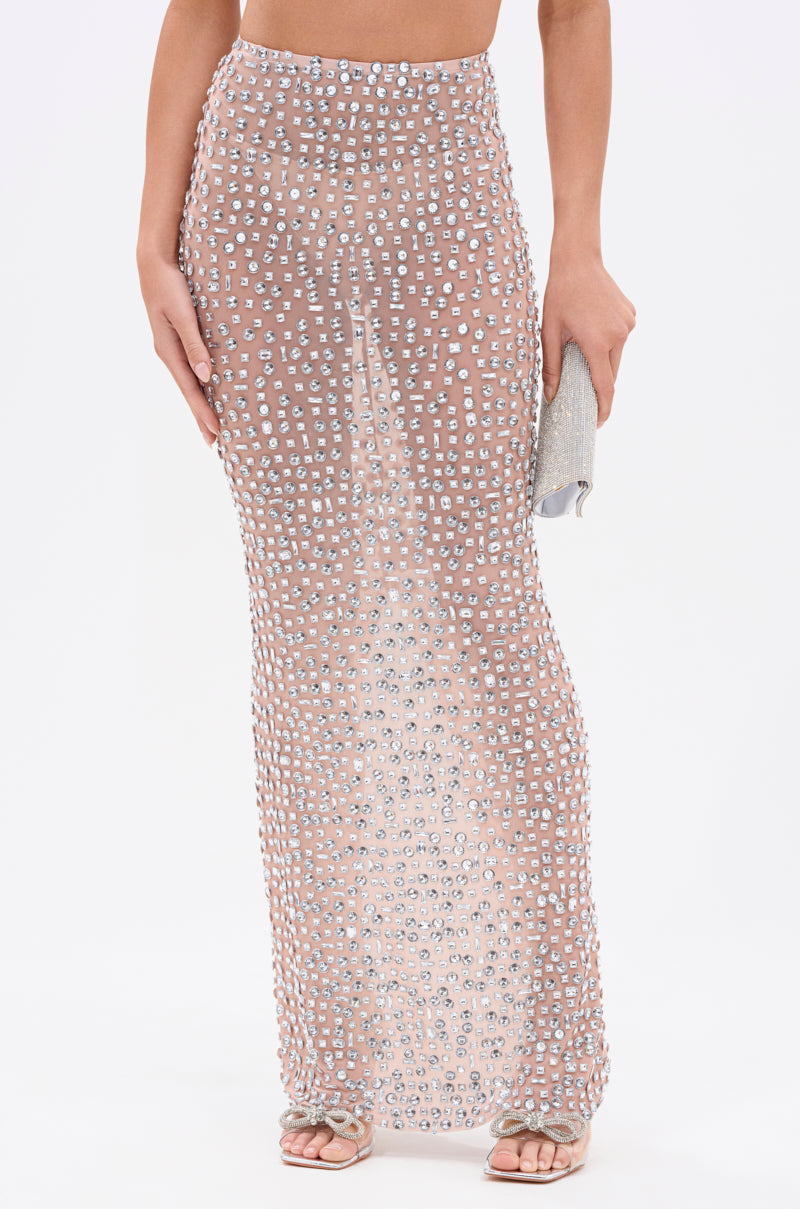 PRETTY LIKE ME RHINESTONE MESH MAXI SKIRT