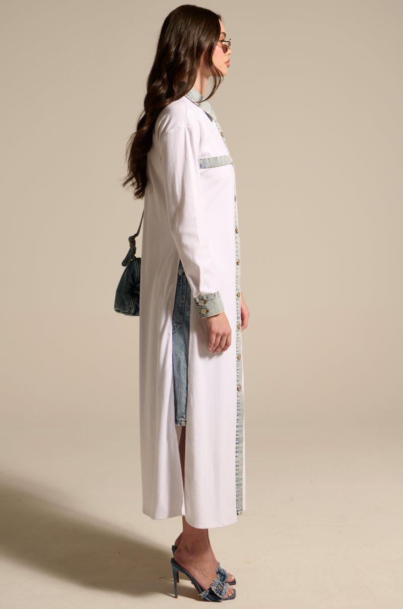 LEILA OVERSIZED WHITE MULTI BUTTON UP