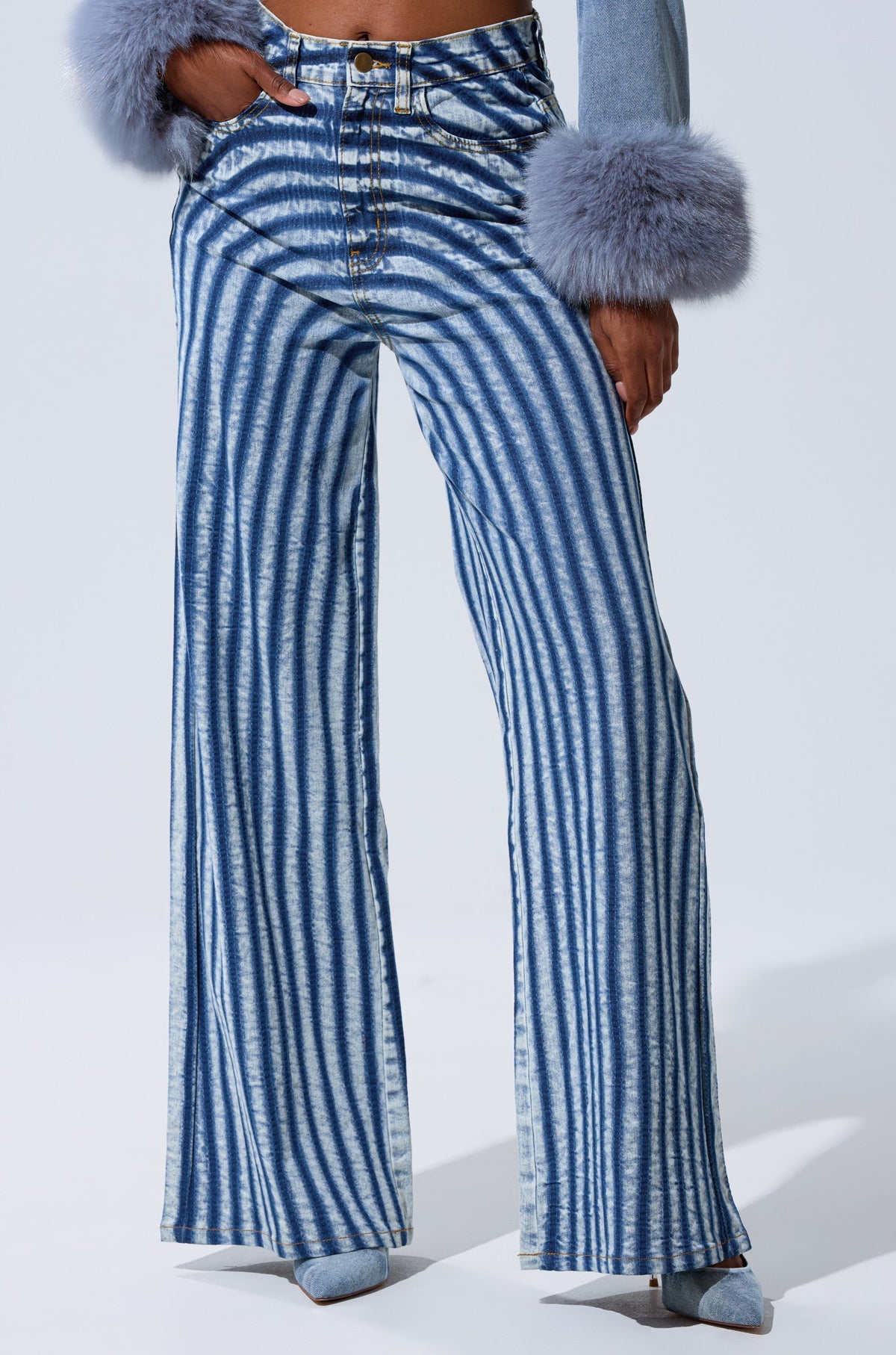 LETS GET CRAZY STRIPE WIDE LEG DENIM
