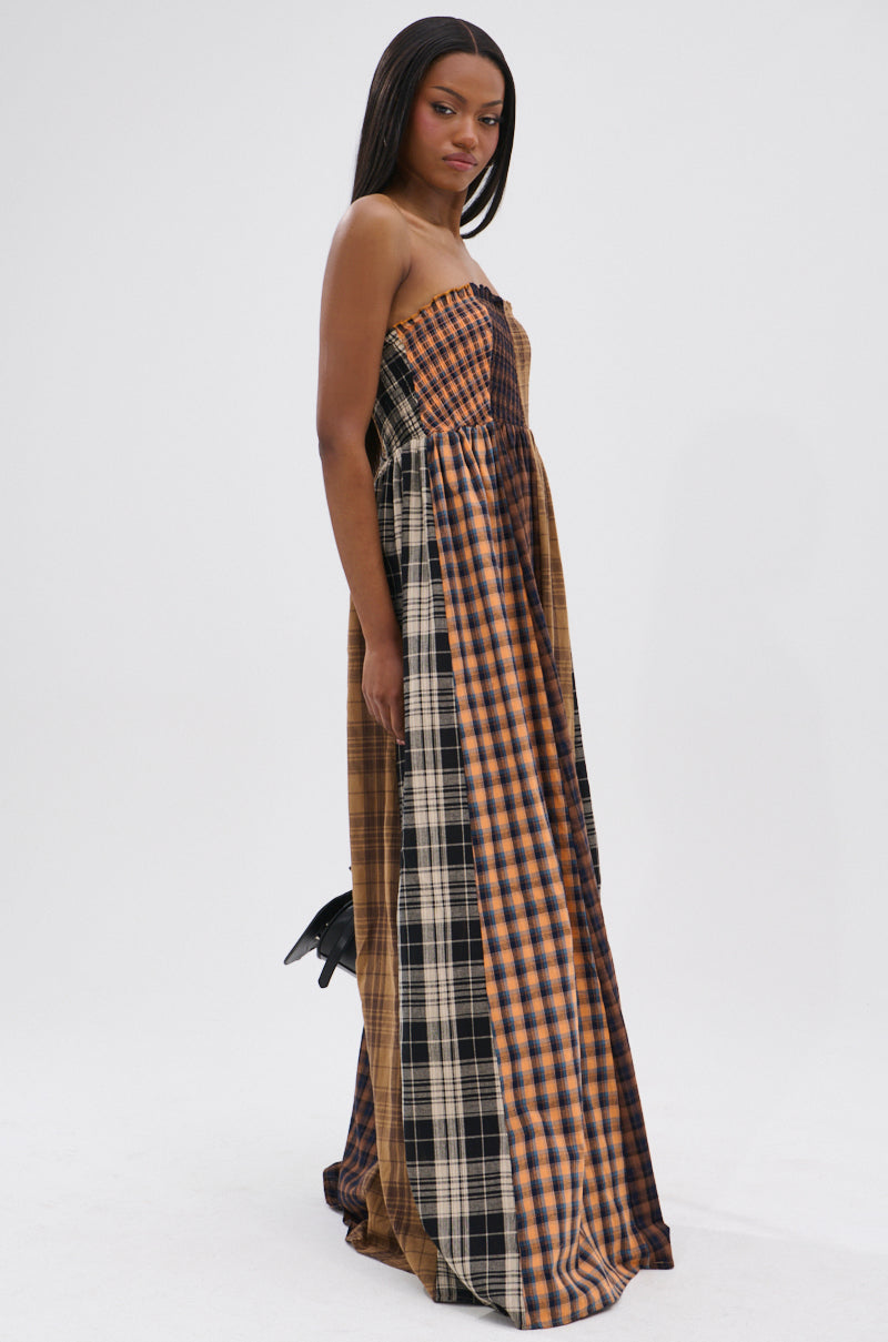 FALL IN LOVE PLAID MAXI DRESS