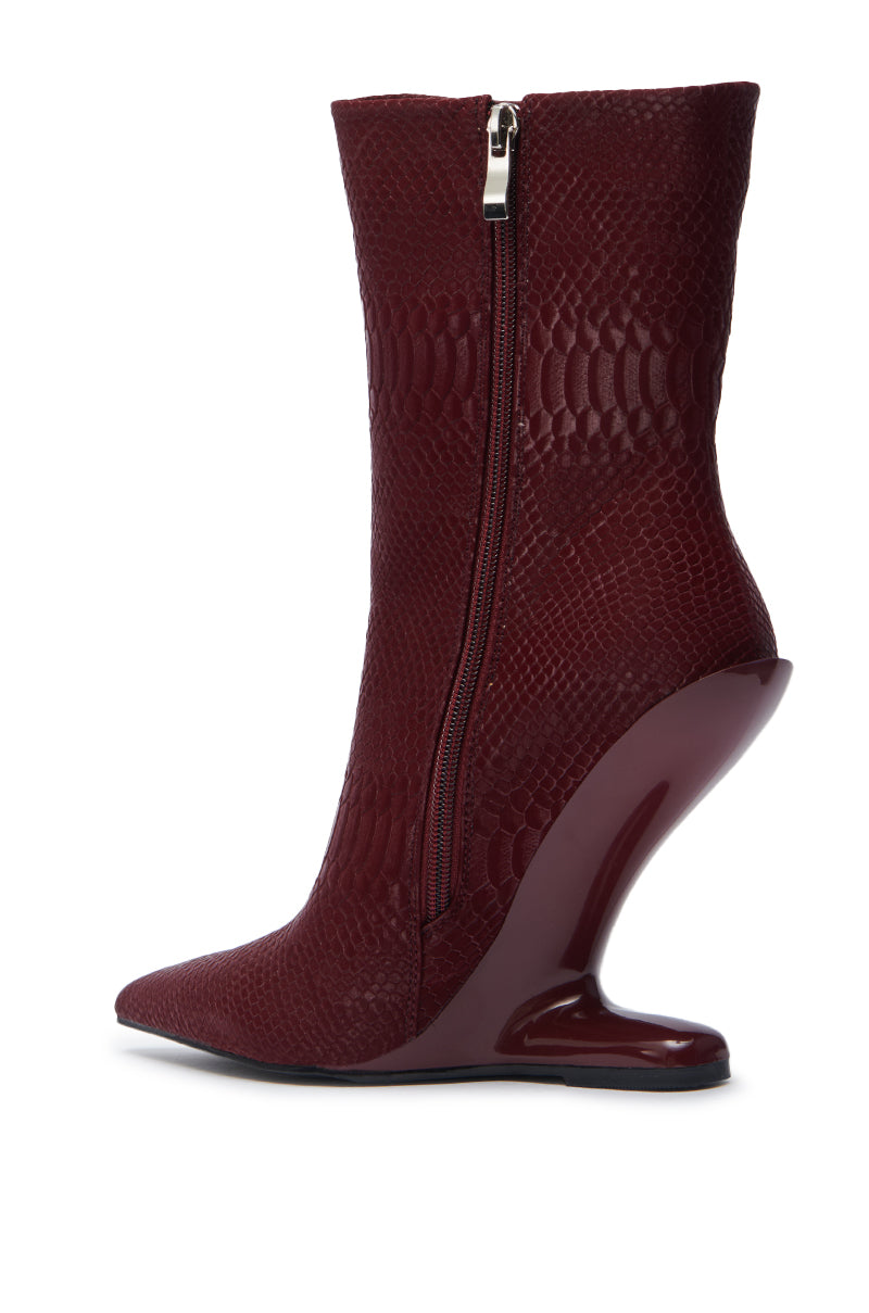 AZALEA WANG GLACIELLE BURGUNDY CROC BOOTIE