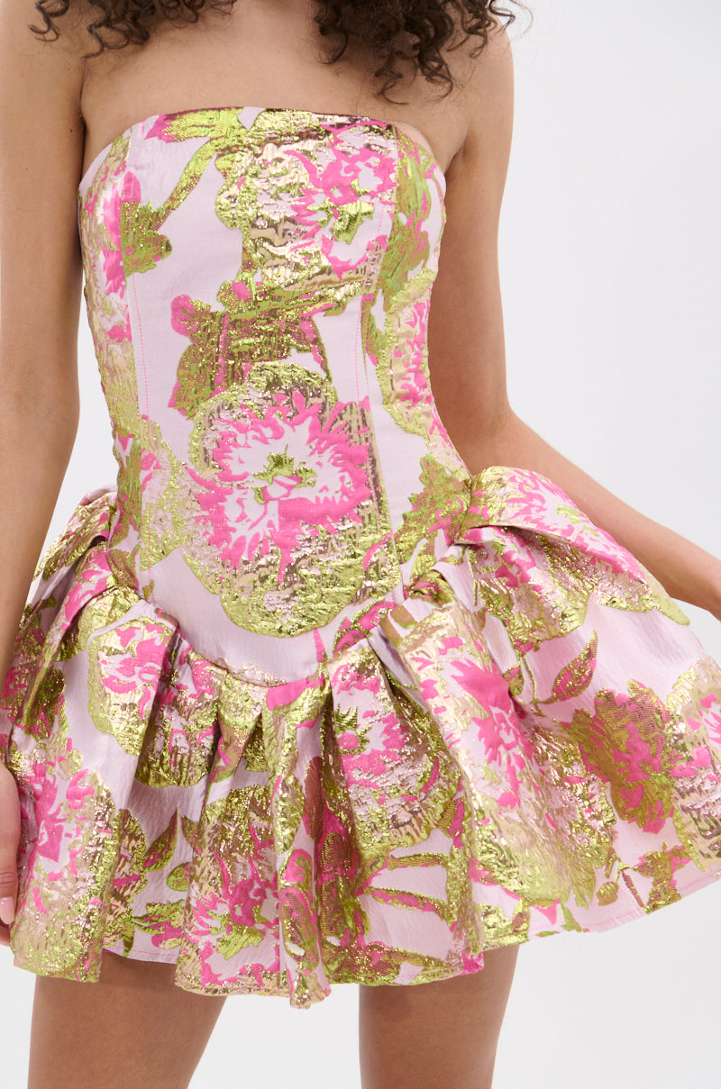 PRETTY IN PINK BROCADE MINI DRESS
