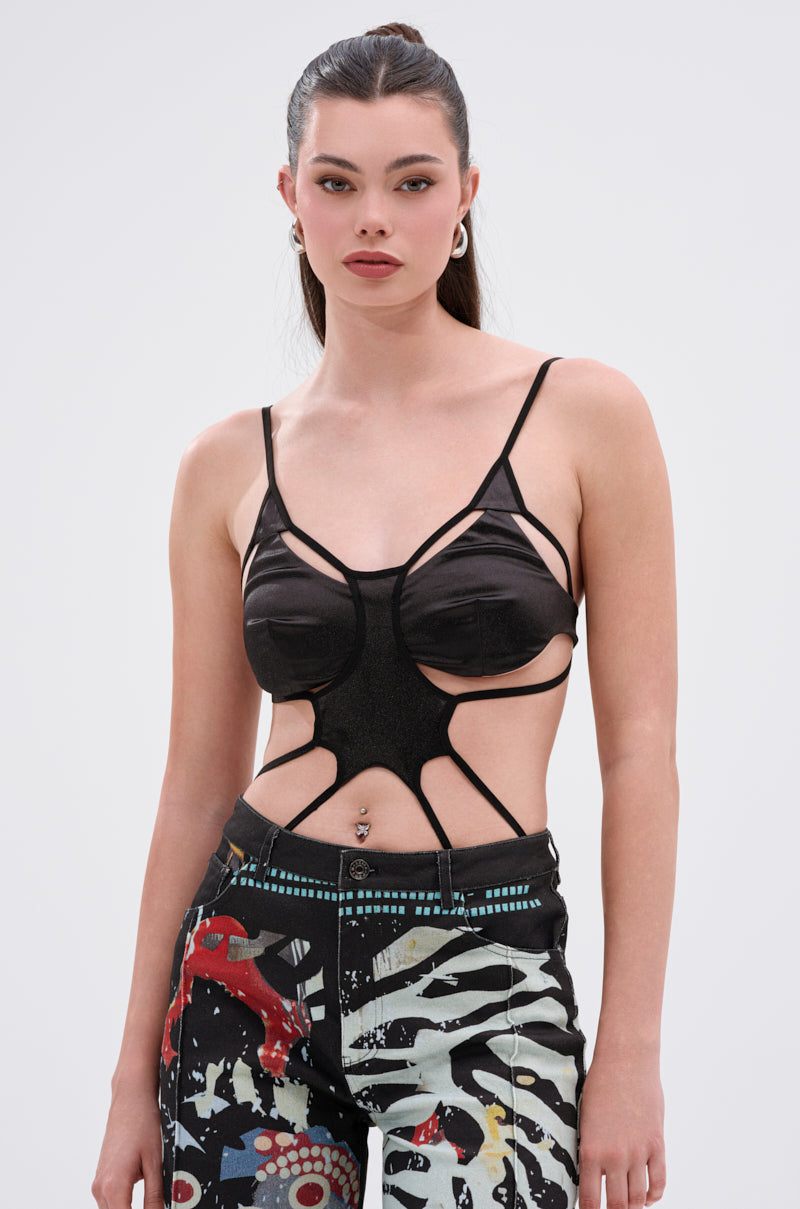 RISKY MOVES CUTOUT SLEEVELESS BODYSUIT