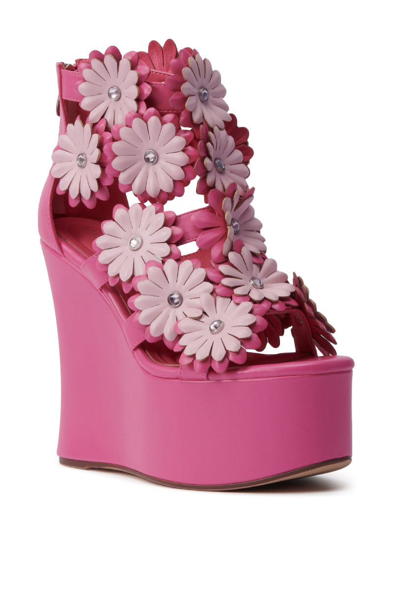 AZALEA WANG FLOWER EMBELLISHED WEDGE SANDAL IN PINK