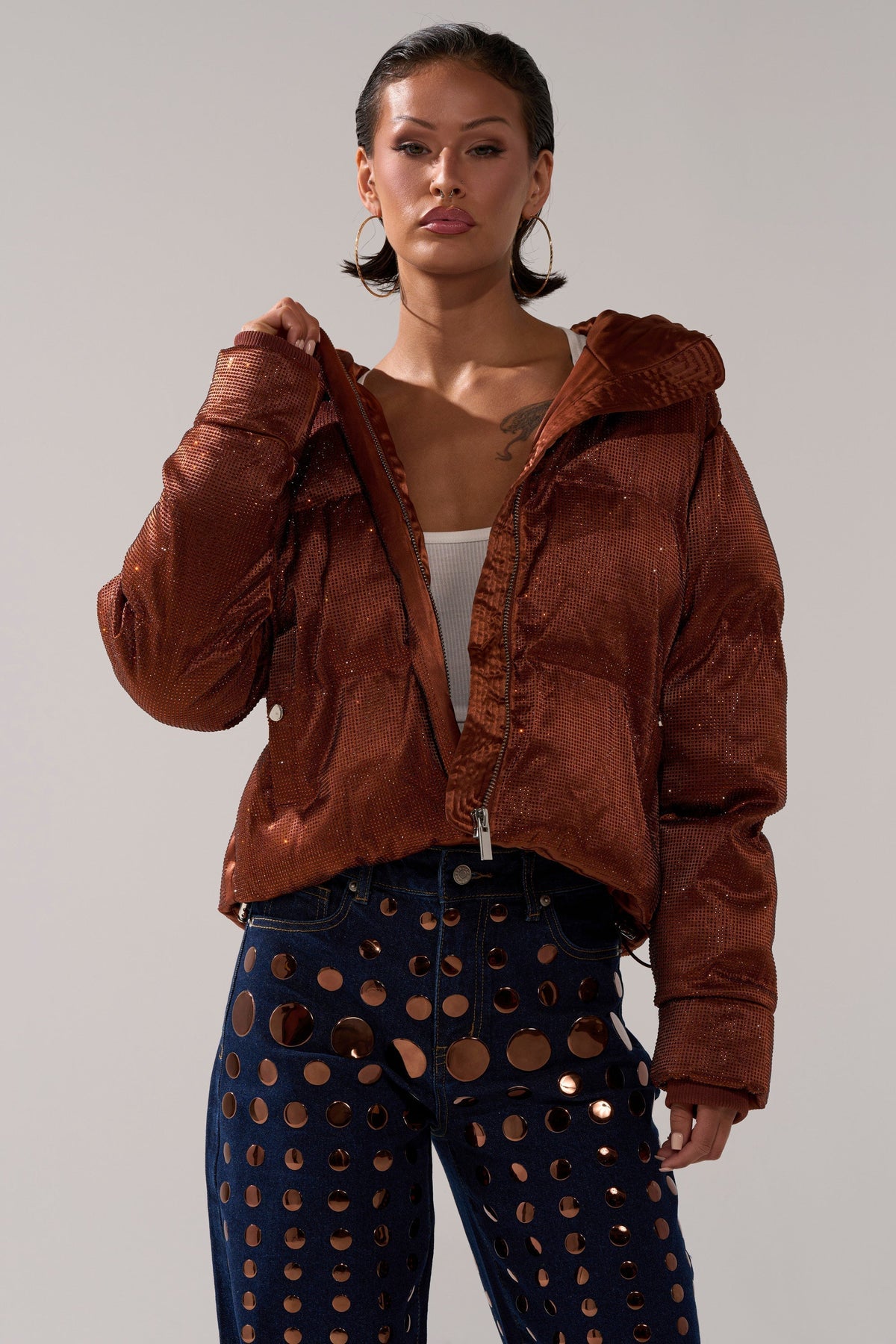FAYE RHINESTONE PUFFER IN COPPER