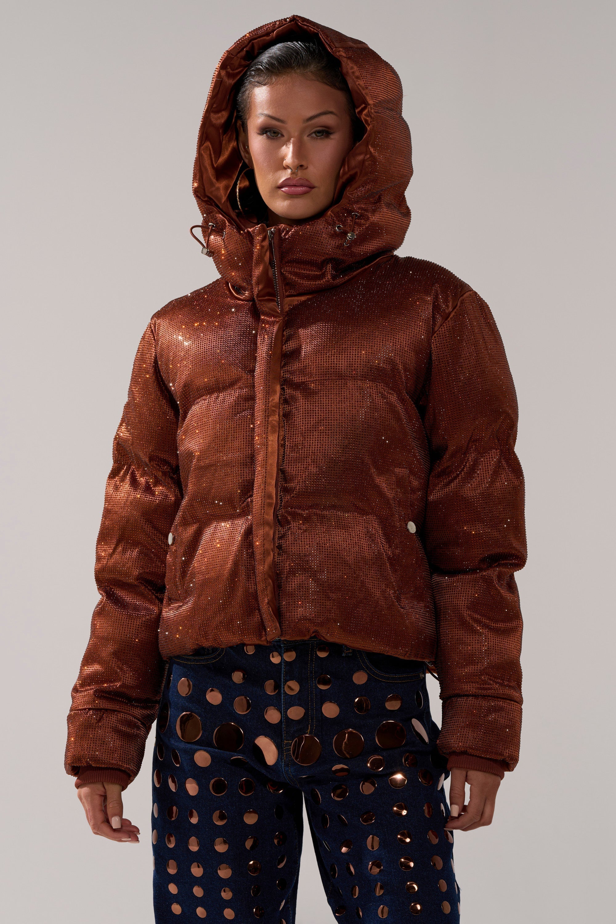 FAYE RHINESTONE PUFFER IN COPPER