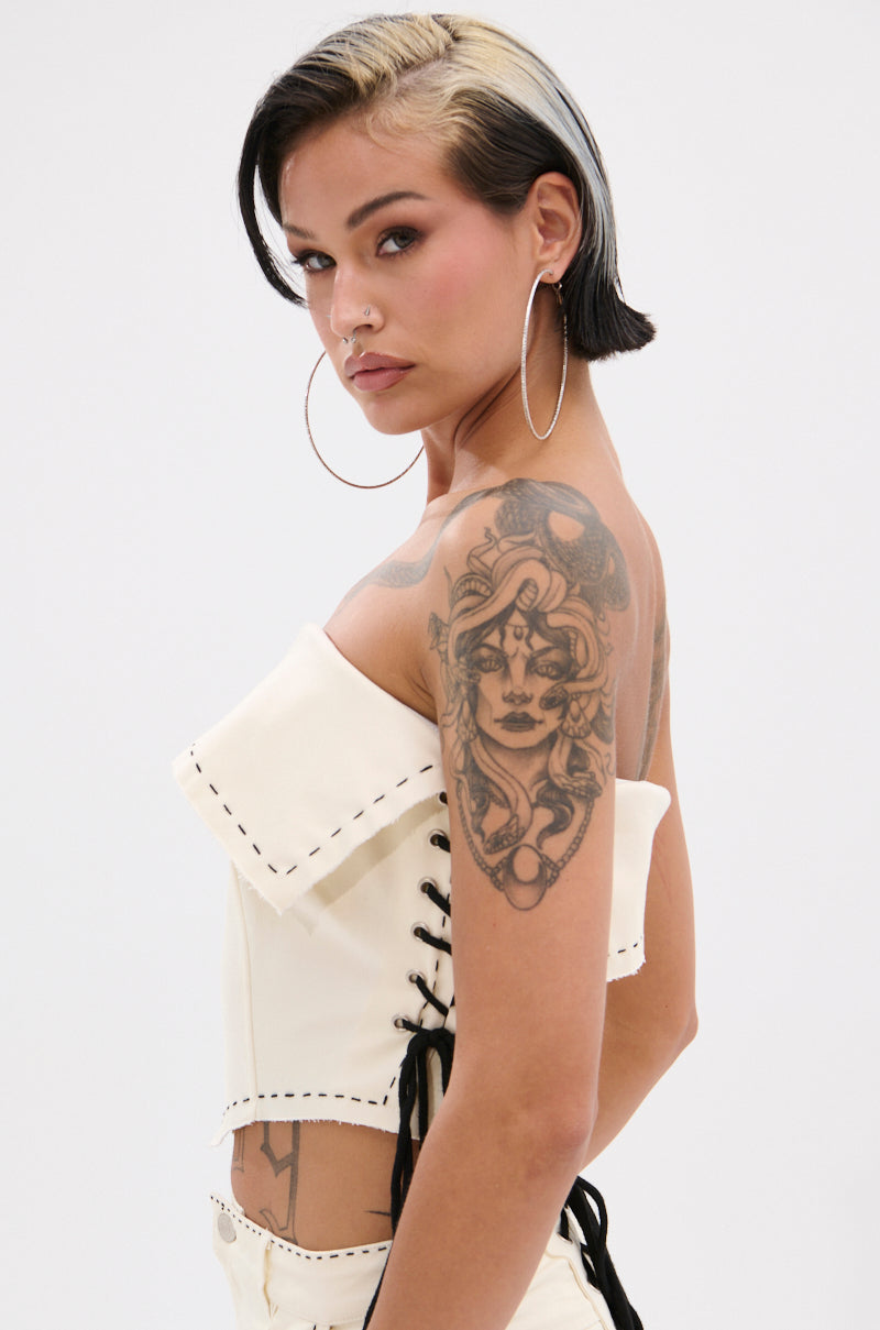 BREAK MY LOVE LINEN TUBE TOP
