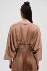 MILLIE MOCHA MOUSSE SATIN BLOUSE