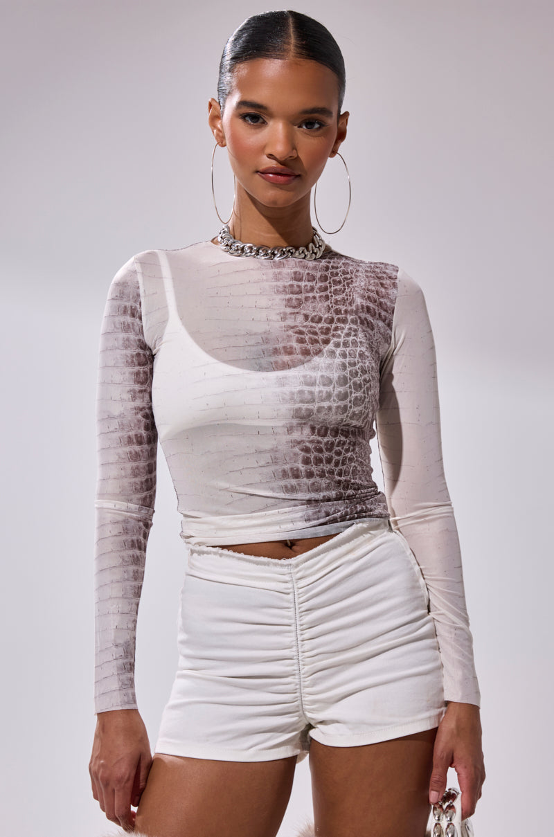 ELBA PYTHON LONG SLEEVE MESH TOP