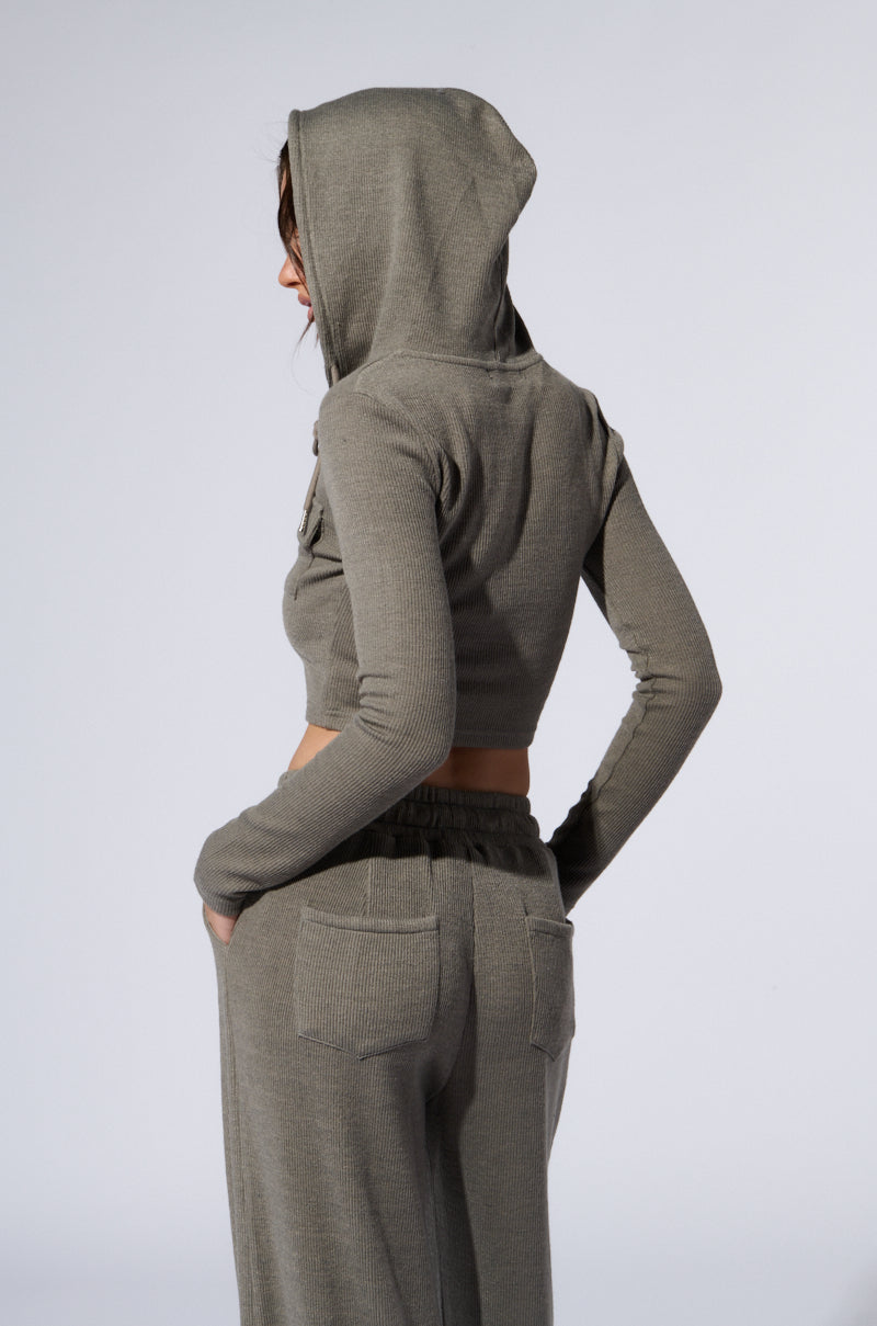 EYES ON ME RIB KNIT ZIP UP IN GREY