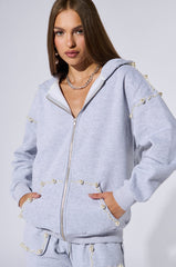 PEARL DETAIL ZIP UP SWEATSHIRT