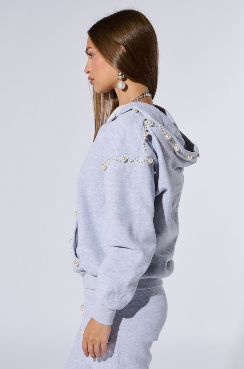 PEARL DETAIL ZIP UP SWEATSHIRT