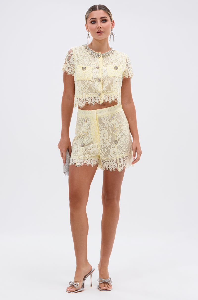 LEAH LACE BUTTON DOWN BLOUSE IN BABY YELLOW