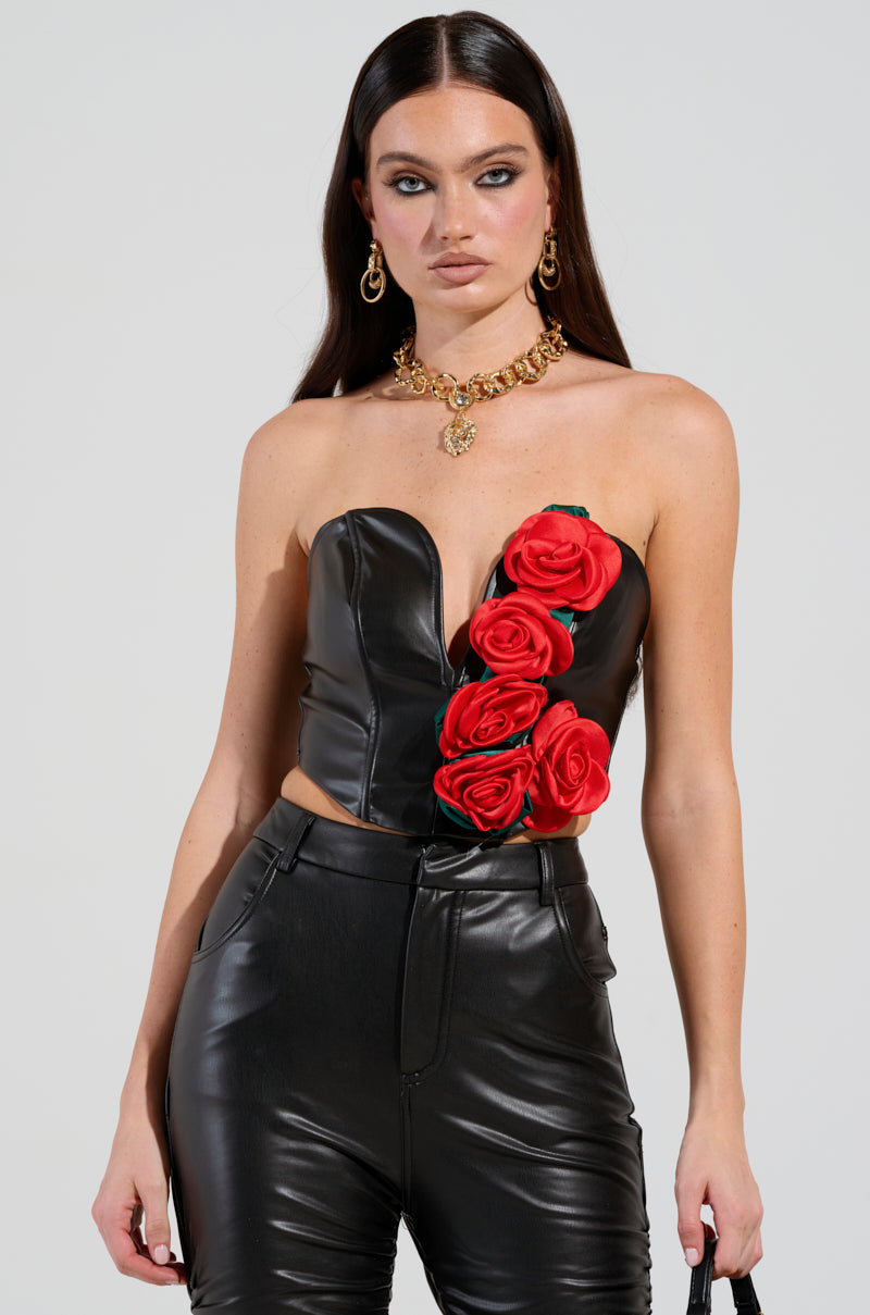 ROSE PETALS CORSET TOP IN BLACK MULTI