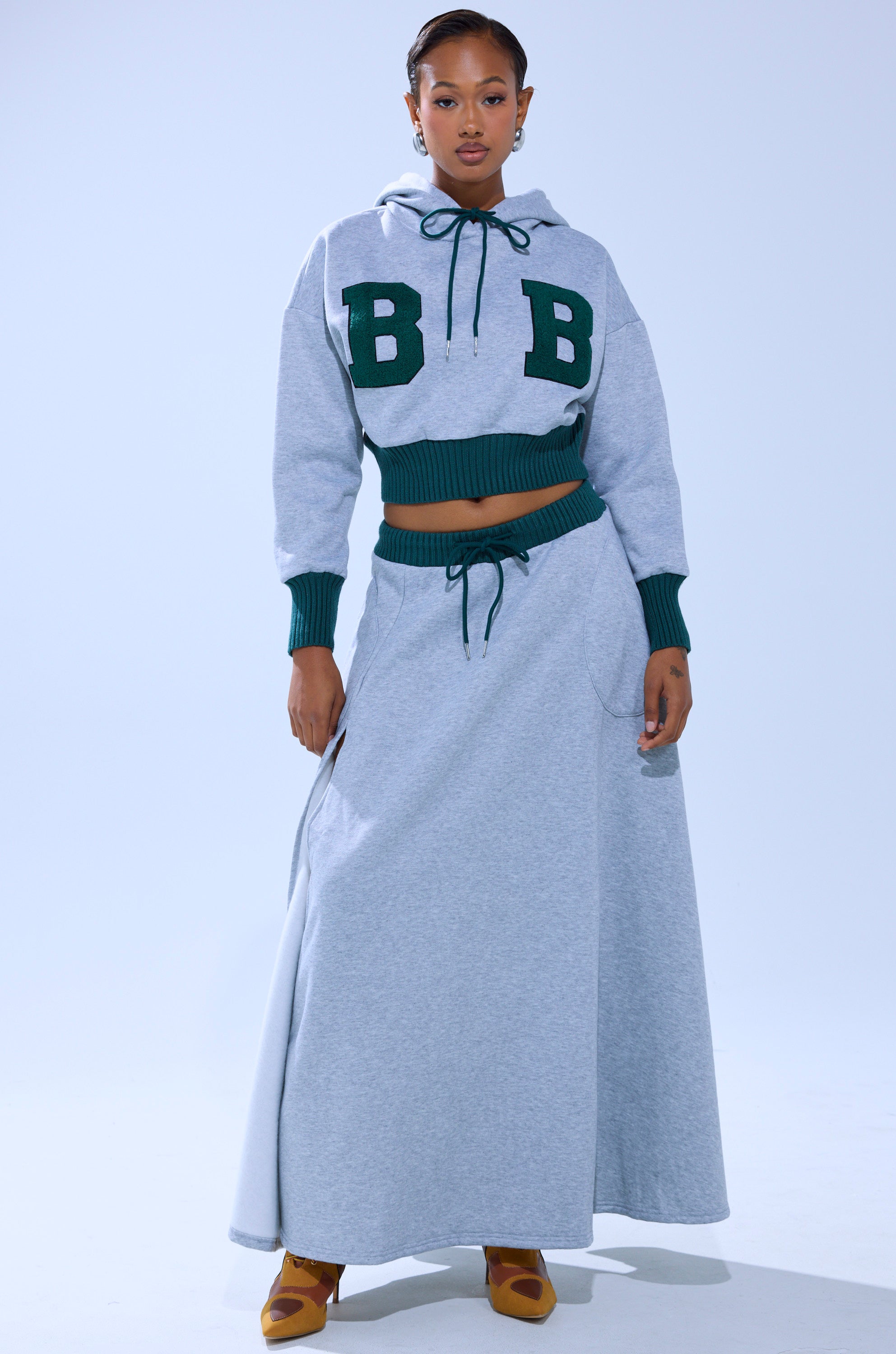 COLLEGIATE FRENCH TERRY MAXI SKIRT