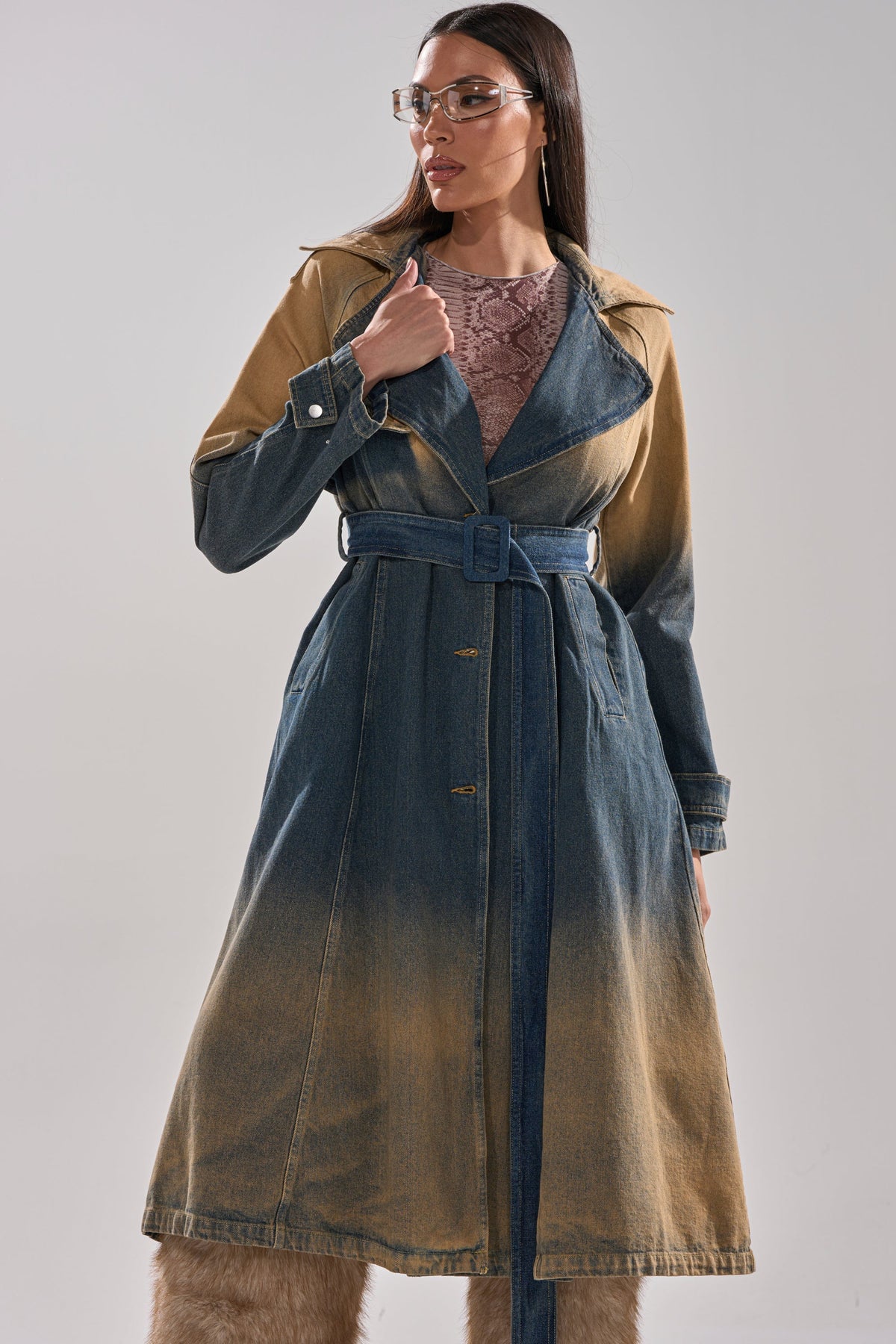 ACID WASHED DENIM TRENCH