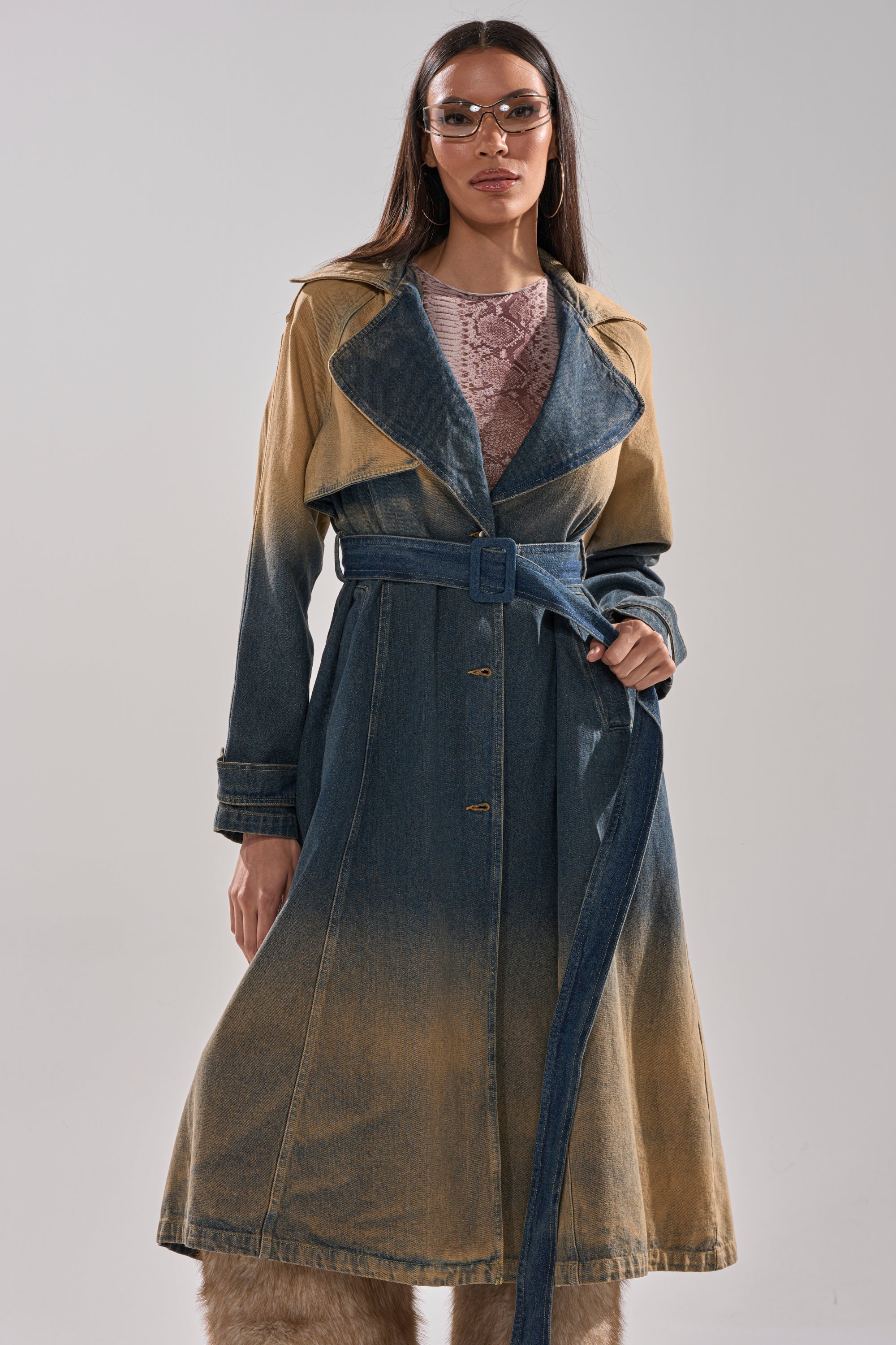ACID WASHED DENIM TRENCH