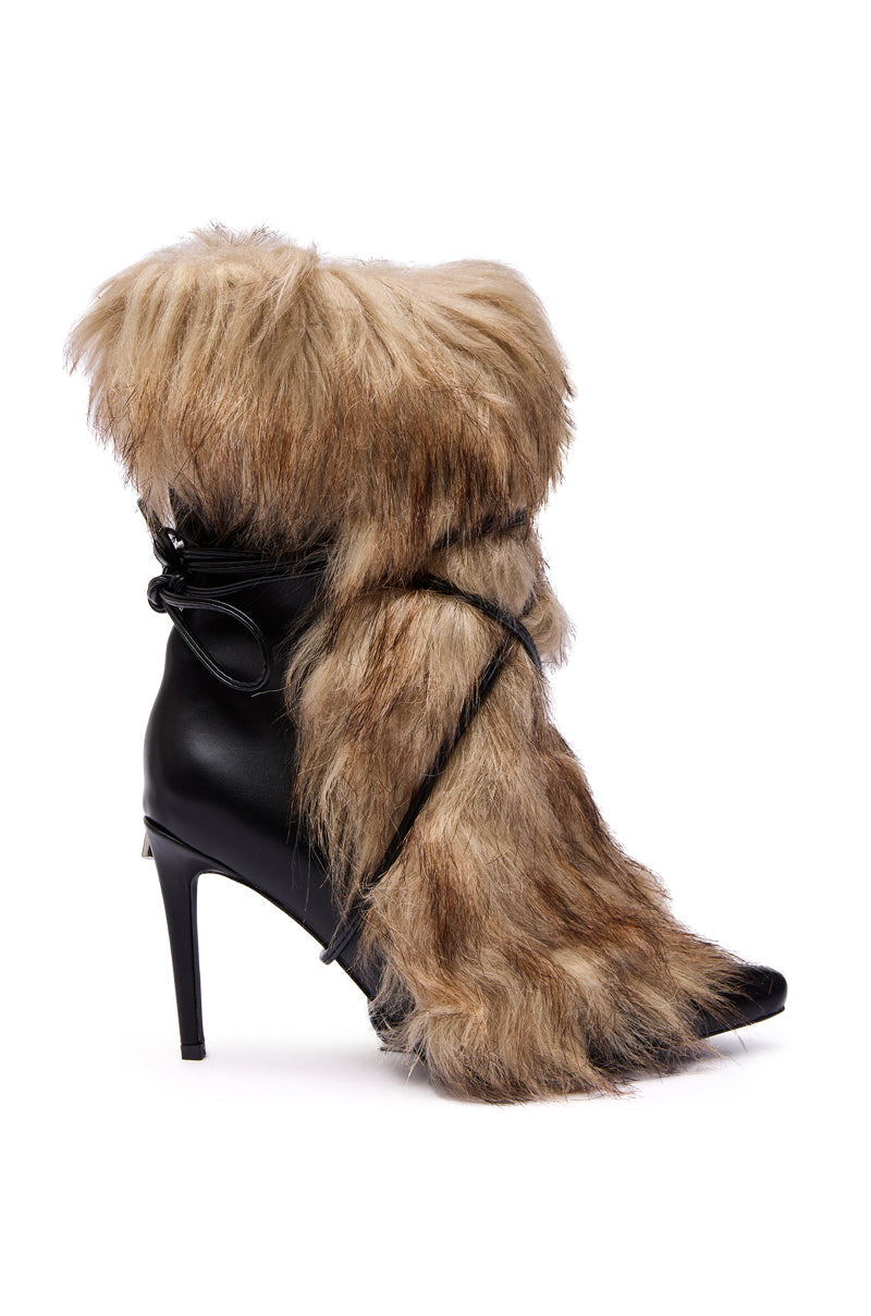 AZALEA WANG MAHTAMA BLACK FUR EMBELLISHED BOOTIE