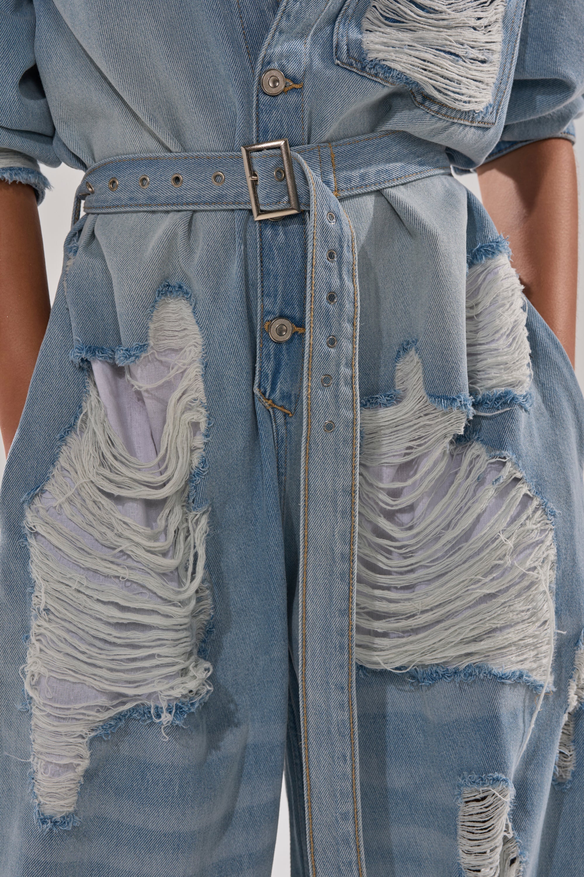 NOT TODAY EXTREME OVERSIZED DISTRESSED DENIM JUMPSUIT