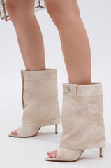 AZALEA WANG REEVES NEW OPEN TOE PU BOOTIE IN BONE