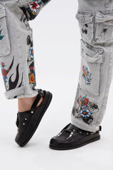 AZALEA WANG RESTER BLACK HARDWARE EMBELLISHED MULE