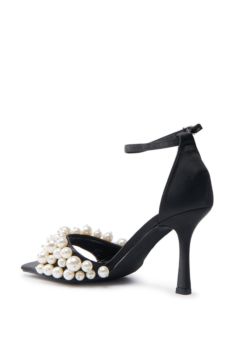 AZALEA WANG ROMILY BLACK WHITE PEARL SANDAL STILETTO