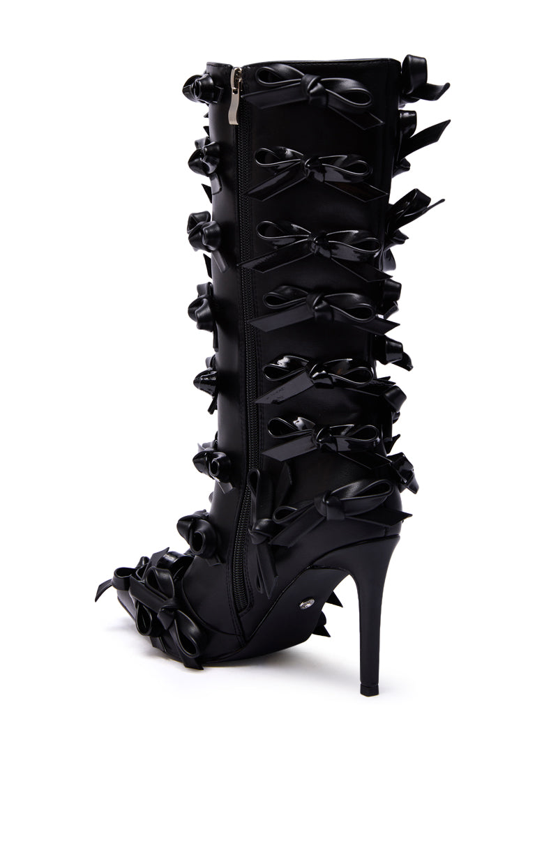 AZALEA WANG TELMO BLACK BOW EMBELLISHED BOOTIE