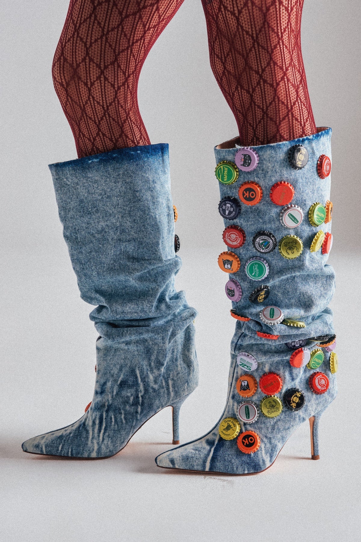 AZALEA WANG THELEN DENIM BOTTLE CAP STILETTO BOOT