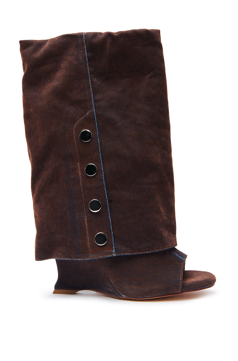 AZALEA WANG TINSELED BURNT ORANGE HIDDEN WEDGE OPEN TOE BOOTIE