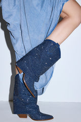 AZALEA WANG VANADIS DENIM RHINESTONE COWBOY BOOTIE