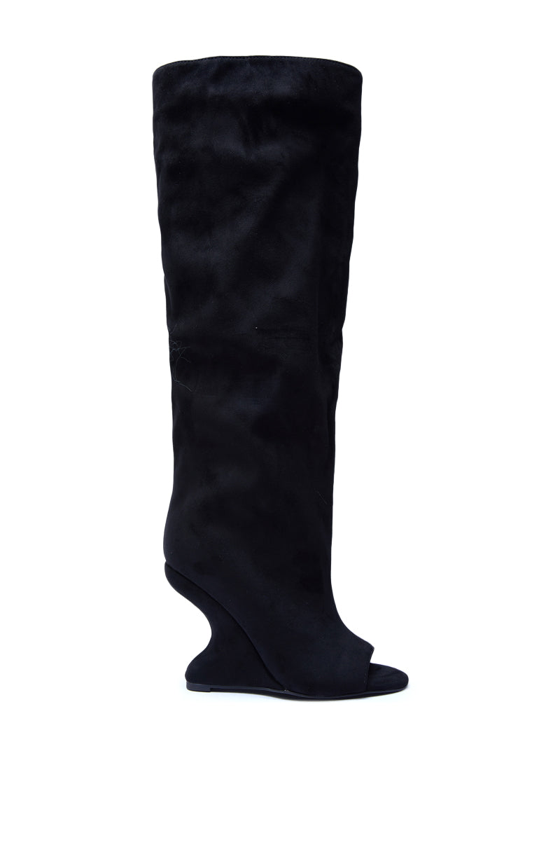 AZALEA WANG VINCENT BLACK FAUX SUEDE OPEN TOE BOOT