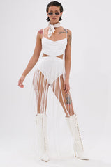 RODEO READY FRINGE MAXI DRESS IN WHITE