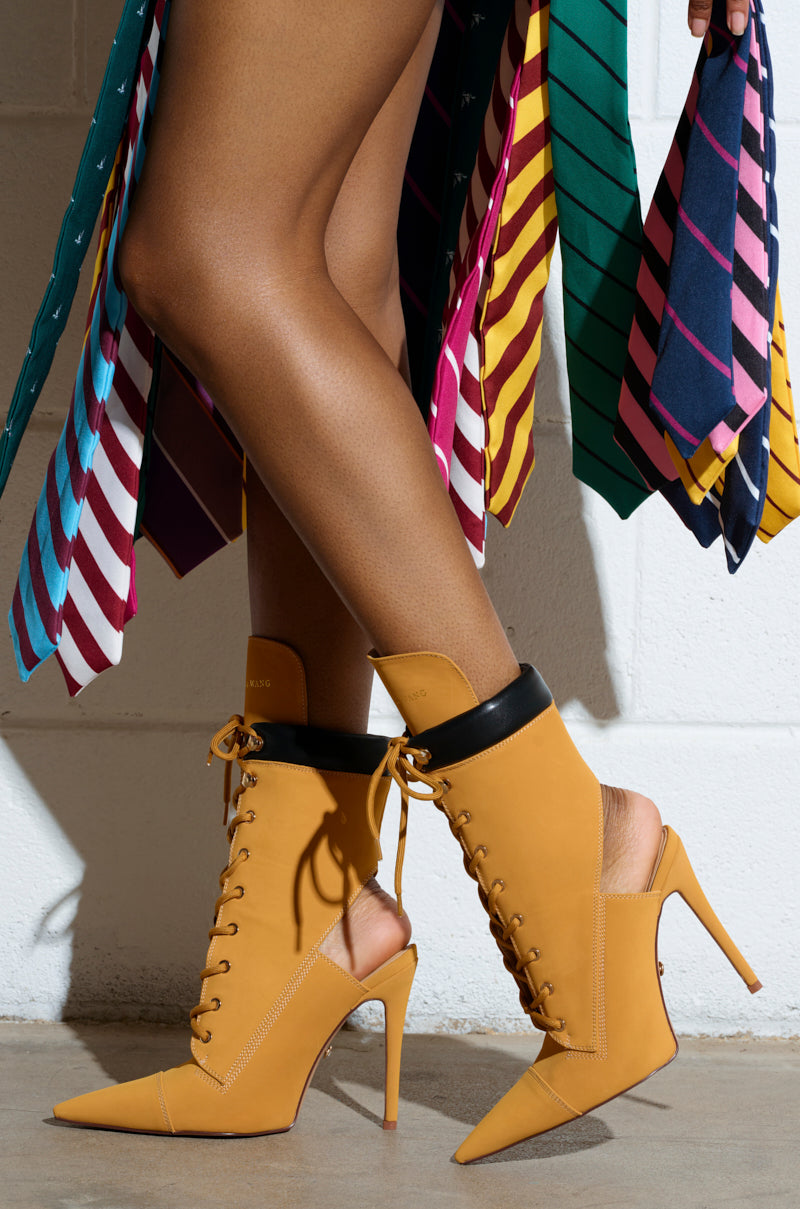AZALEA WANG XIOMARA YELLOW LACE UP STILETTO BOOTIE