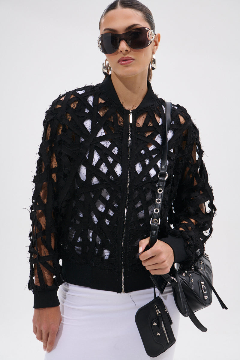 IONA CUTOUT DENIM BOMBER
